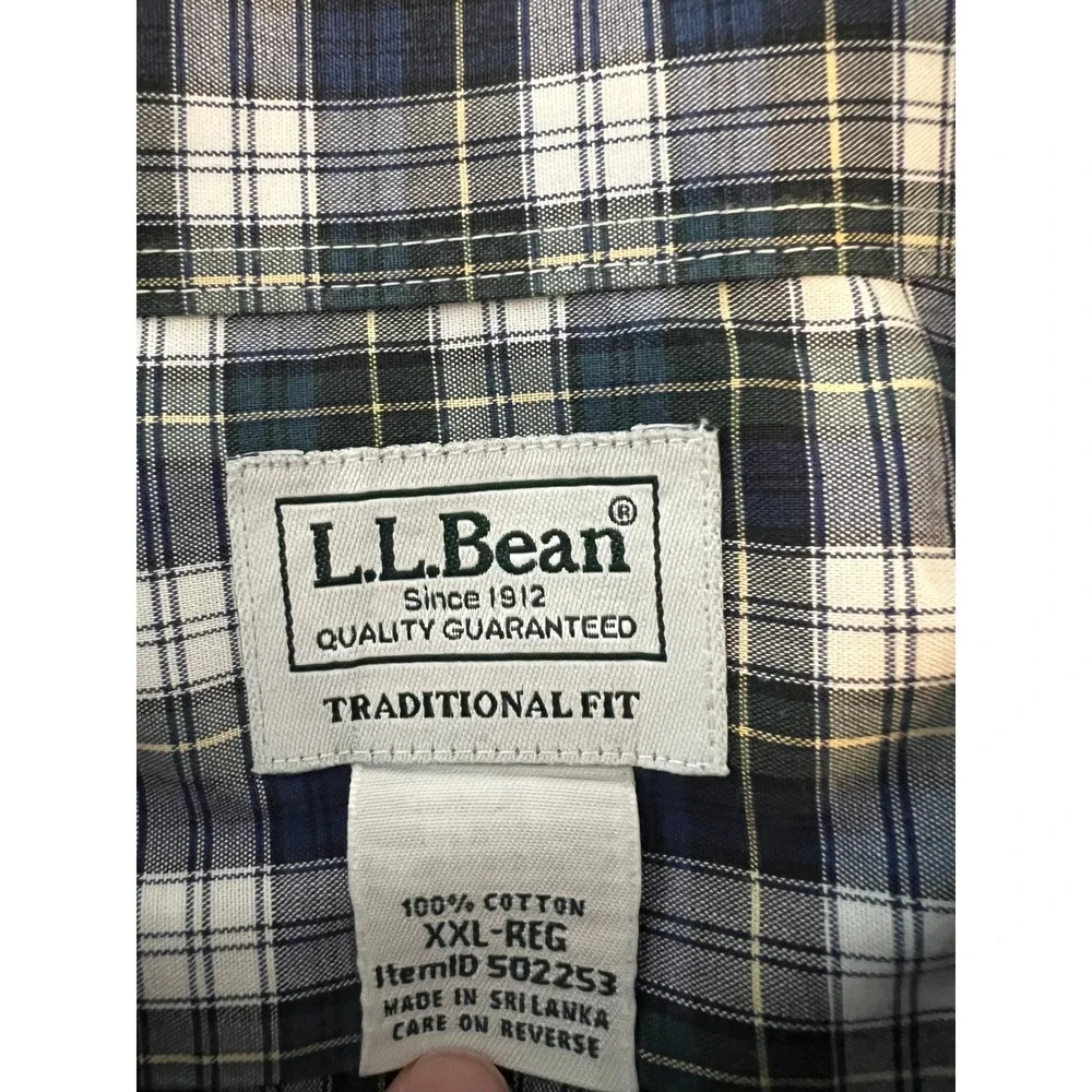 LL Bean Mens XXL Traditional Fit Plaid Short Sleeve Button Down Shirt 502253